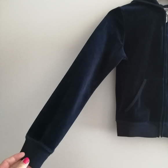 Juicy Couture Genuine Y2K Zip Up Rhinestone Embellished Back Navy and Gold Small - Picture 3 of 13